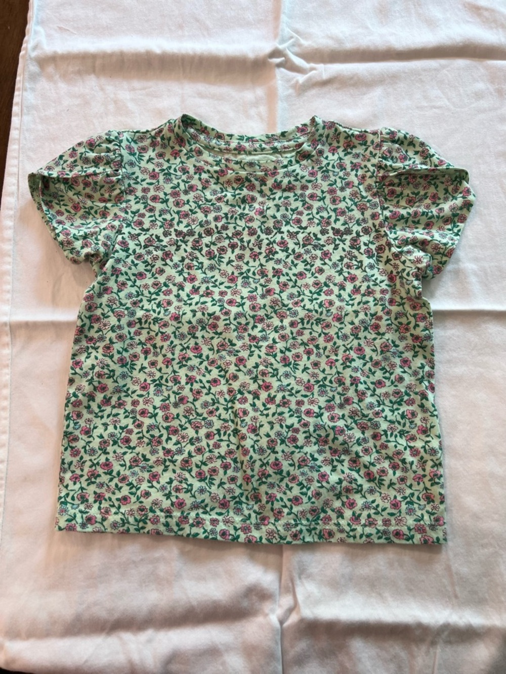 Crewcuts Kids Floral Print Tee - Green with Pink Flowers XXS (2-3T)